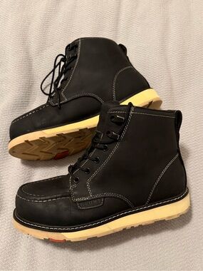 Black Moc Toe Work Boots with Cream Sole - BRUNT Marin 6inch w/ comp toe